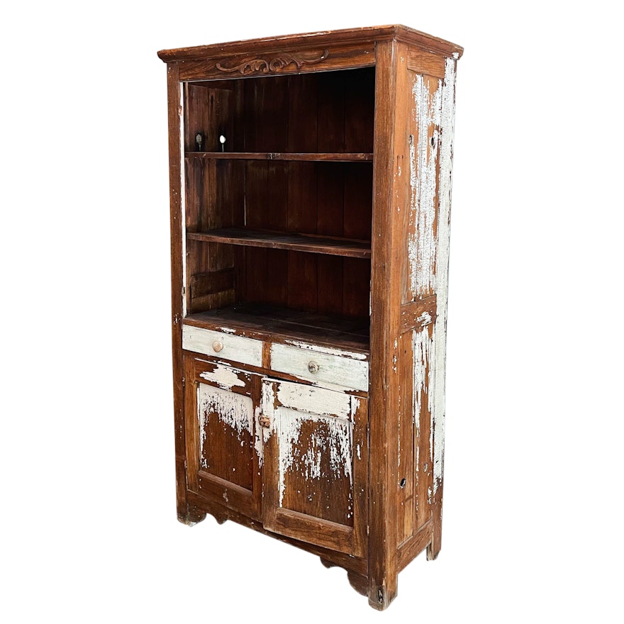 American Primitive Oak, Ash, Poplar, and Parcel-Painted Pie Safe Cupboard