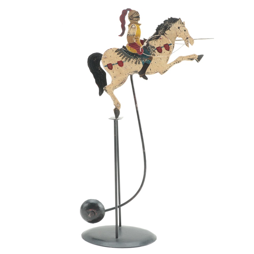 Polychrome Metal Jousting Knight Balance Figure