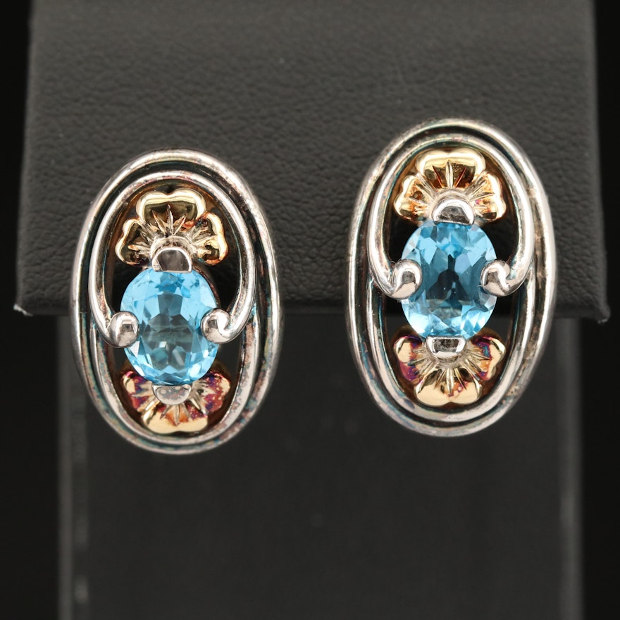 Sterling Swiss Blue Topaz Earrings with 14K Accent