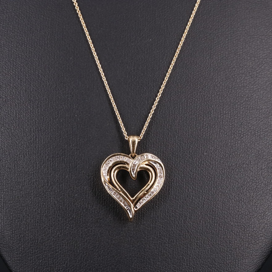 Gilt Sterling 0.26 CTW Diamond Heart Pendant Necklace