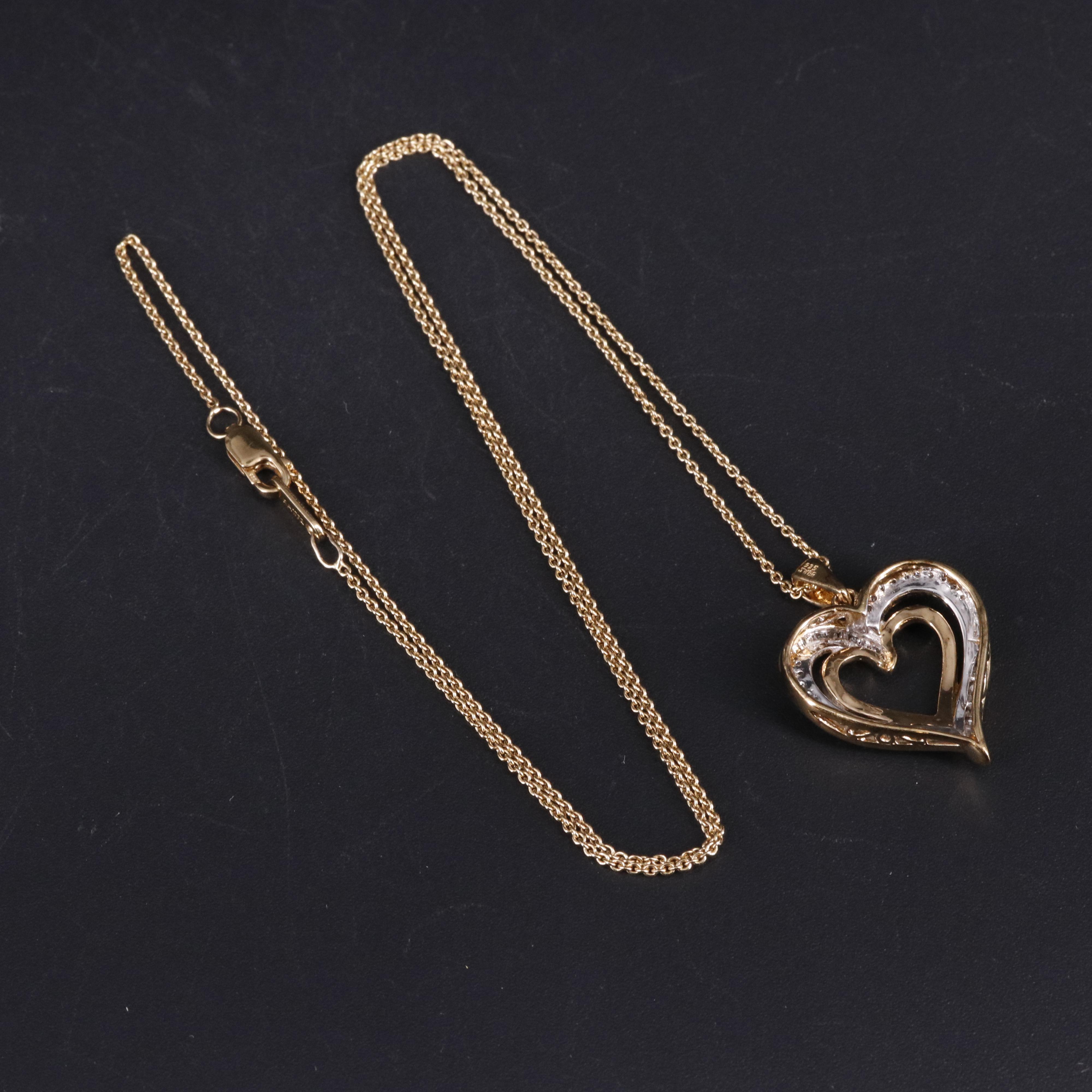 Gilt Sterling 0.26 CTW Diamond Heart Pendant Necklace