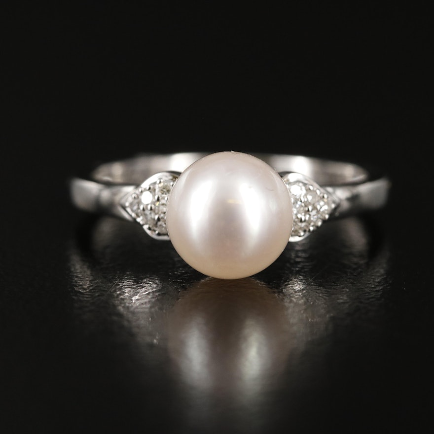 14K Pearl and Diamond Ring