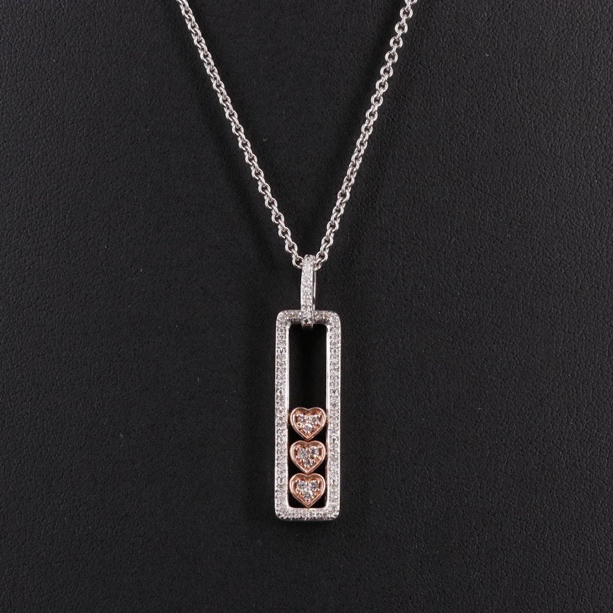 Sterling 0.21 CTW Diamond Rectangle Hearts Pendant Necklace