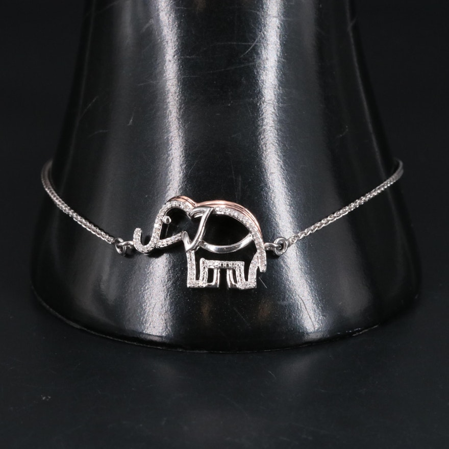 Sterling 0.11 CTW Diamond Elephant Bracelet