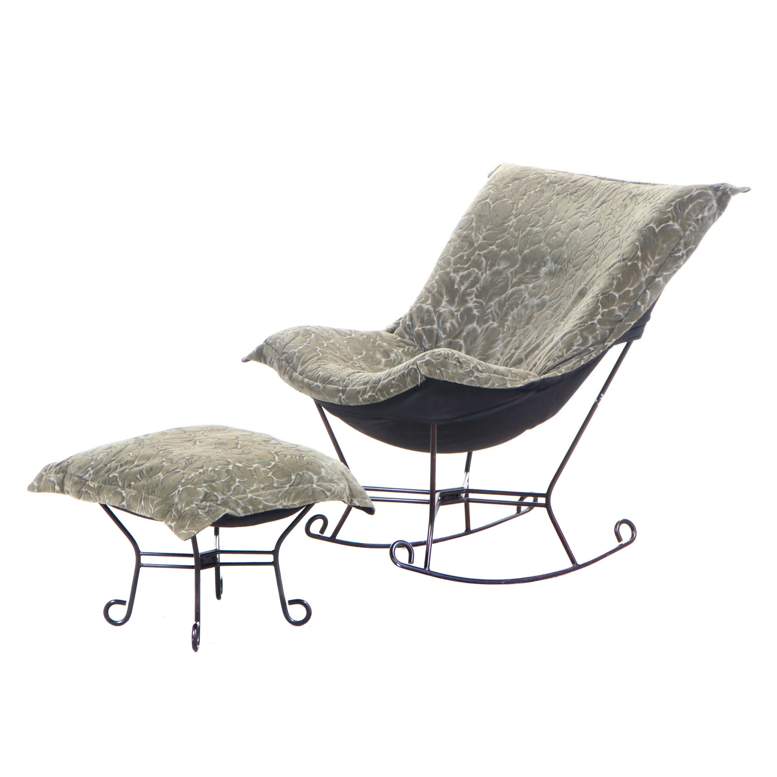 Linenfold Wire Framed Rocking Chair with Ottoman