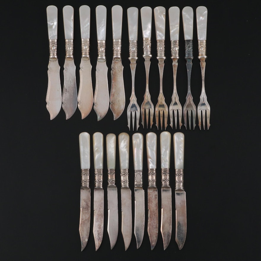 Sterling and Mother of Pearl Knives with Silver and Mother of Pearl Utensils