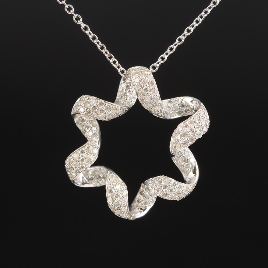 14K 1.00 CTW Diamond Spiraled Pendant on 18K Chain Necklace