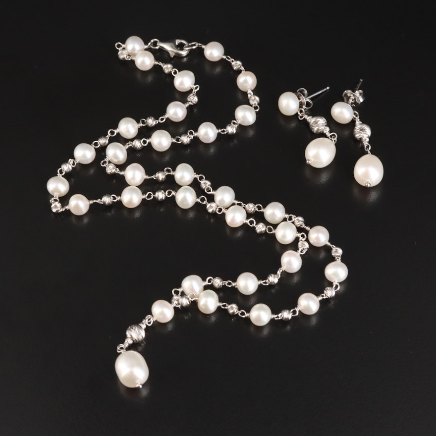 Sterling Pearl Necklace and Earring Set