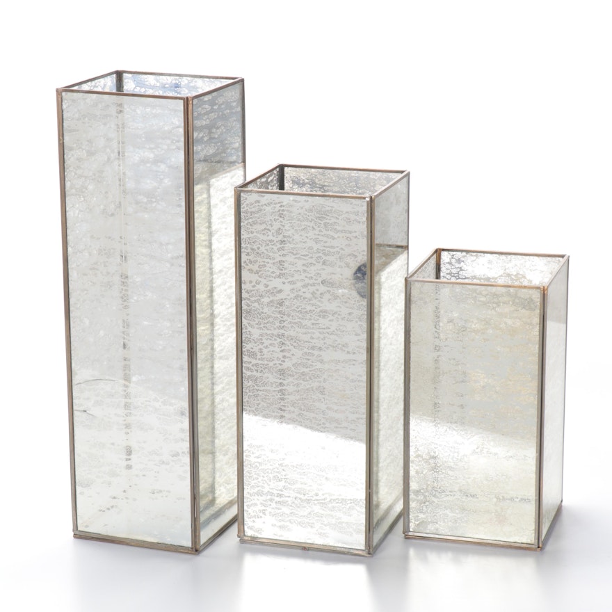 Contemporary Mercury Glass Hurricane Candle Holders