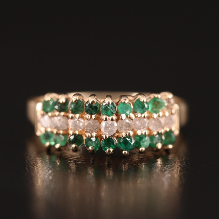 14K Emerald and Diamond  Pyramid Ring