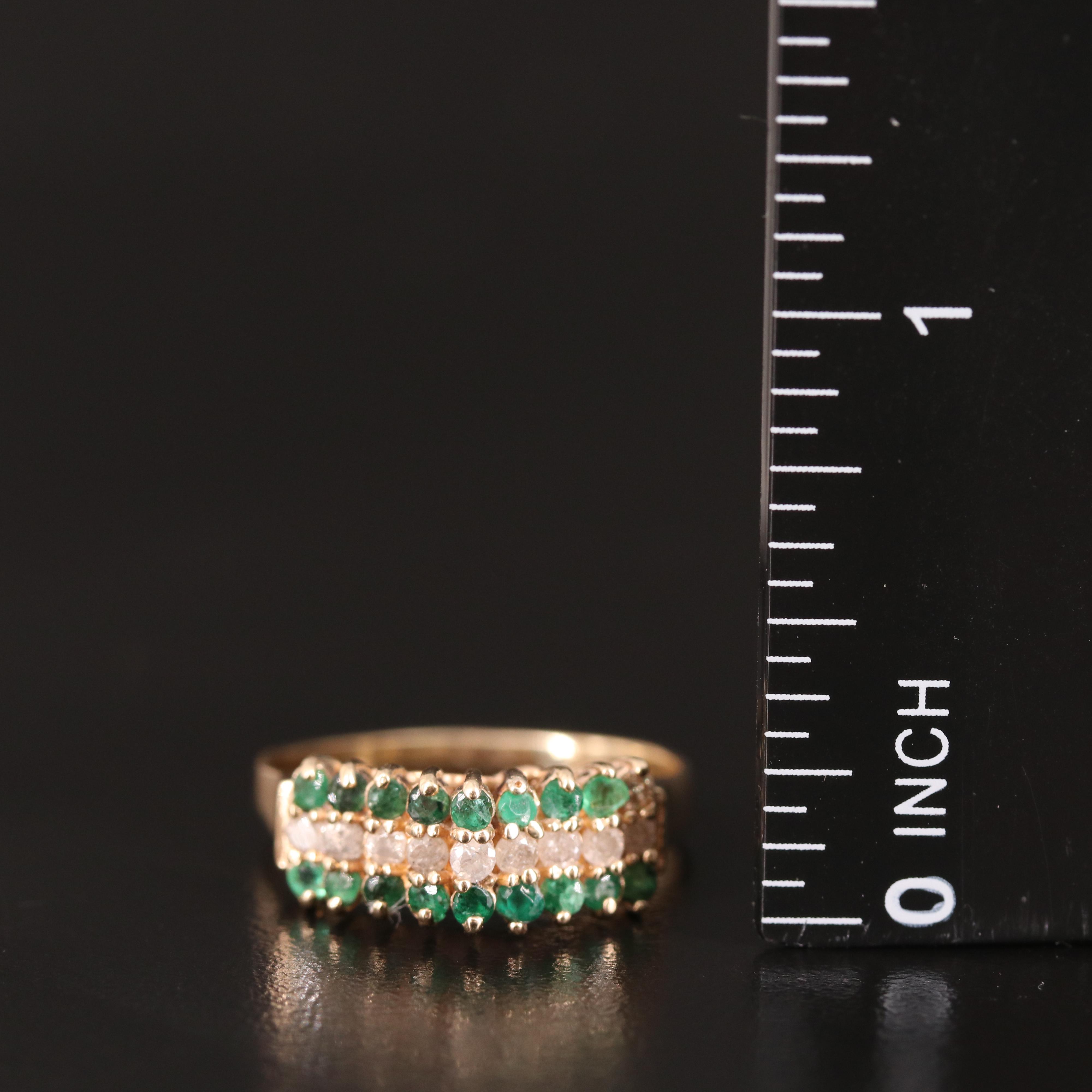 14K Emerald and Diamond  Pyramid Ring