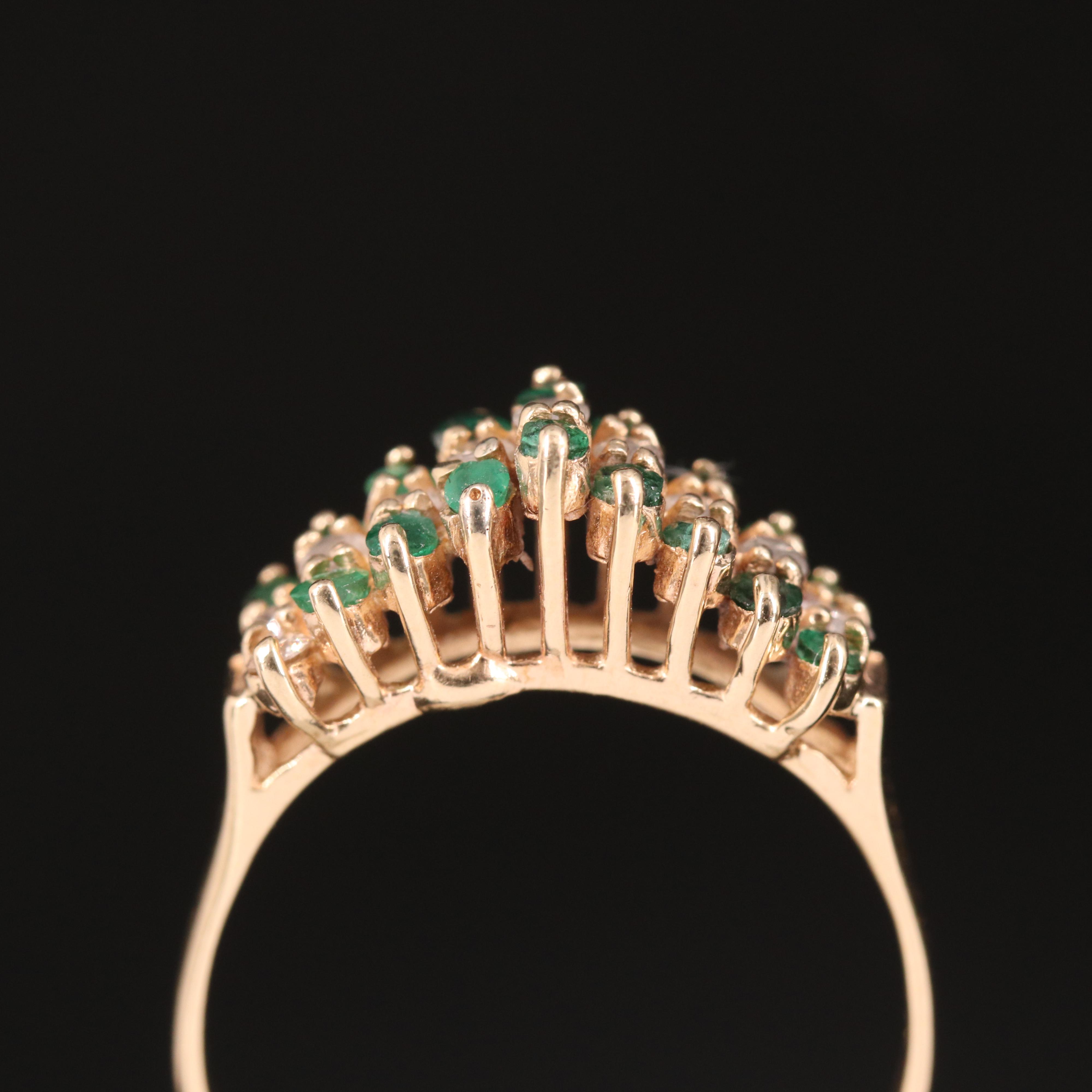 14K Emerald and Diamond  Pyramid Ring