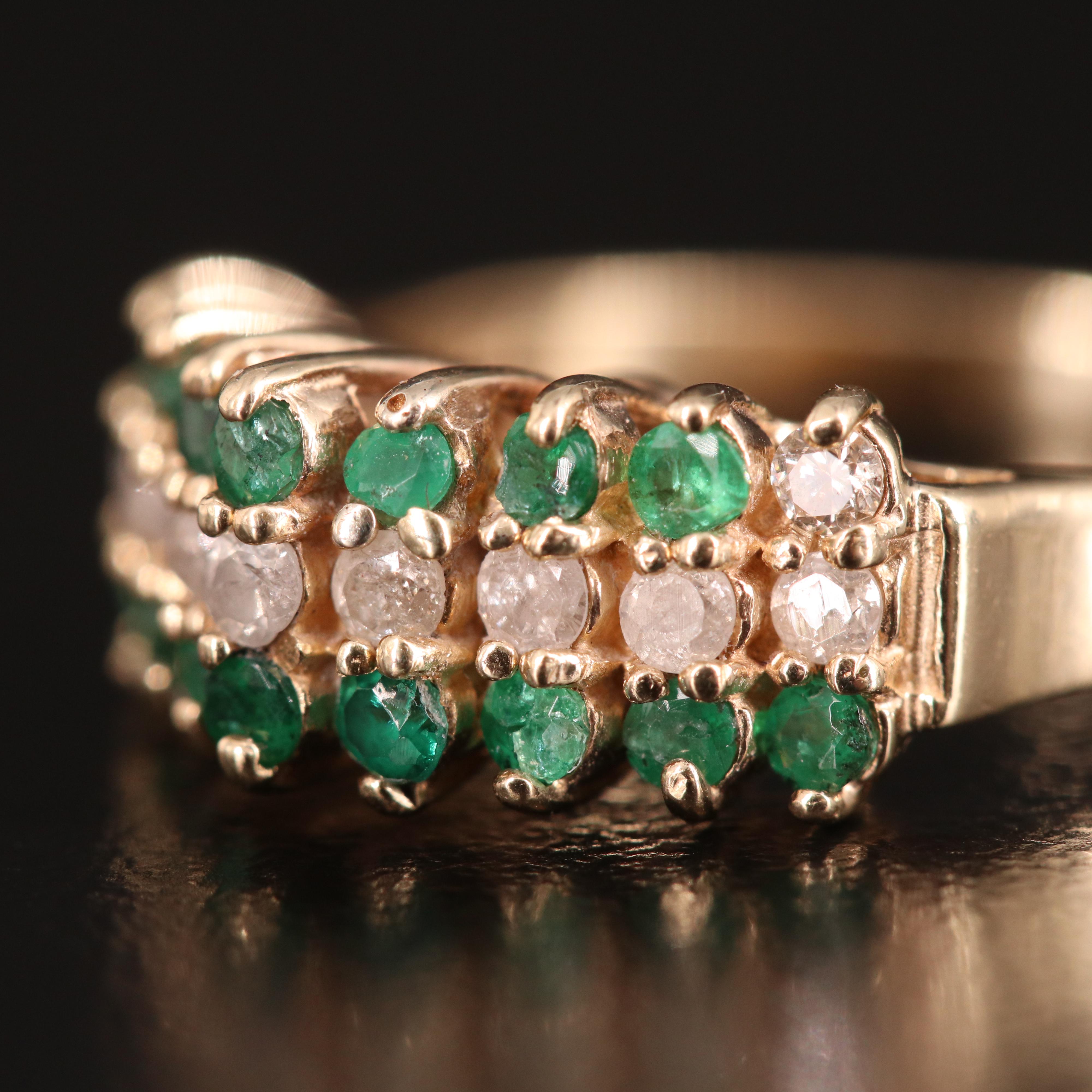 14K Emerald and Diamond  Pyramid Ring