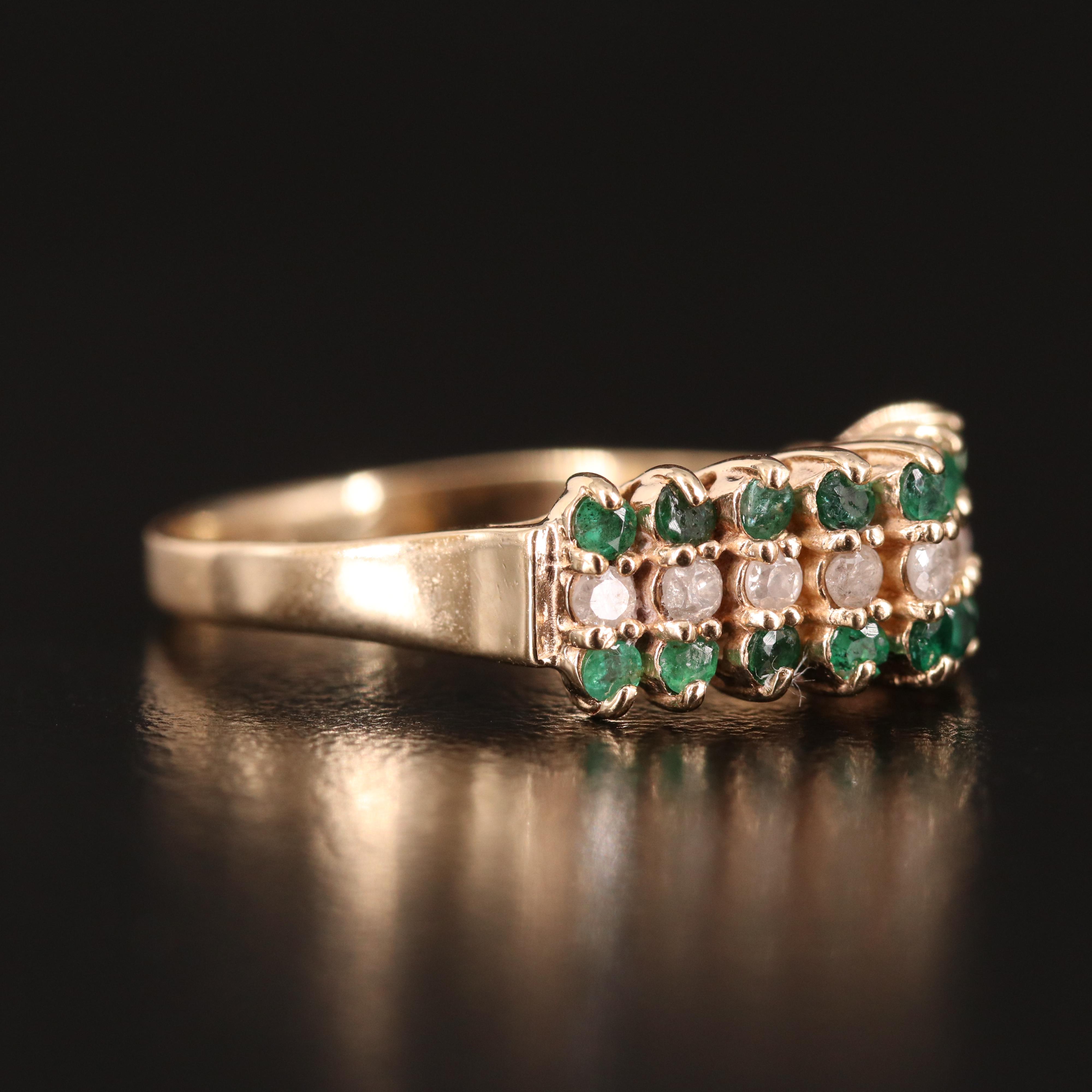 14K Emerald and Diamond  Pyramid Ring
