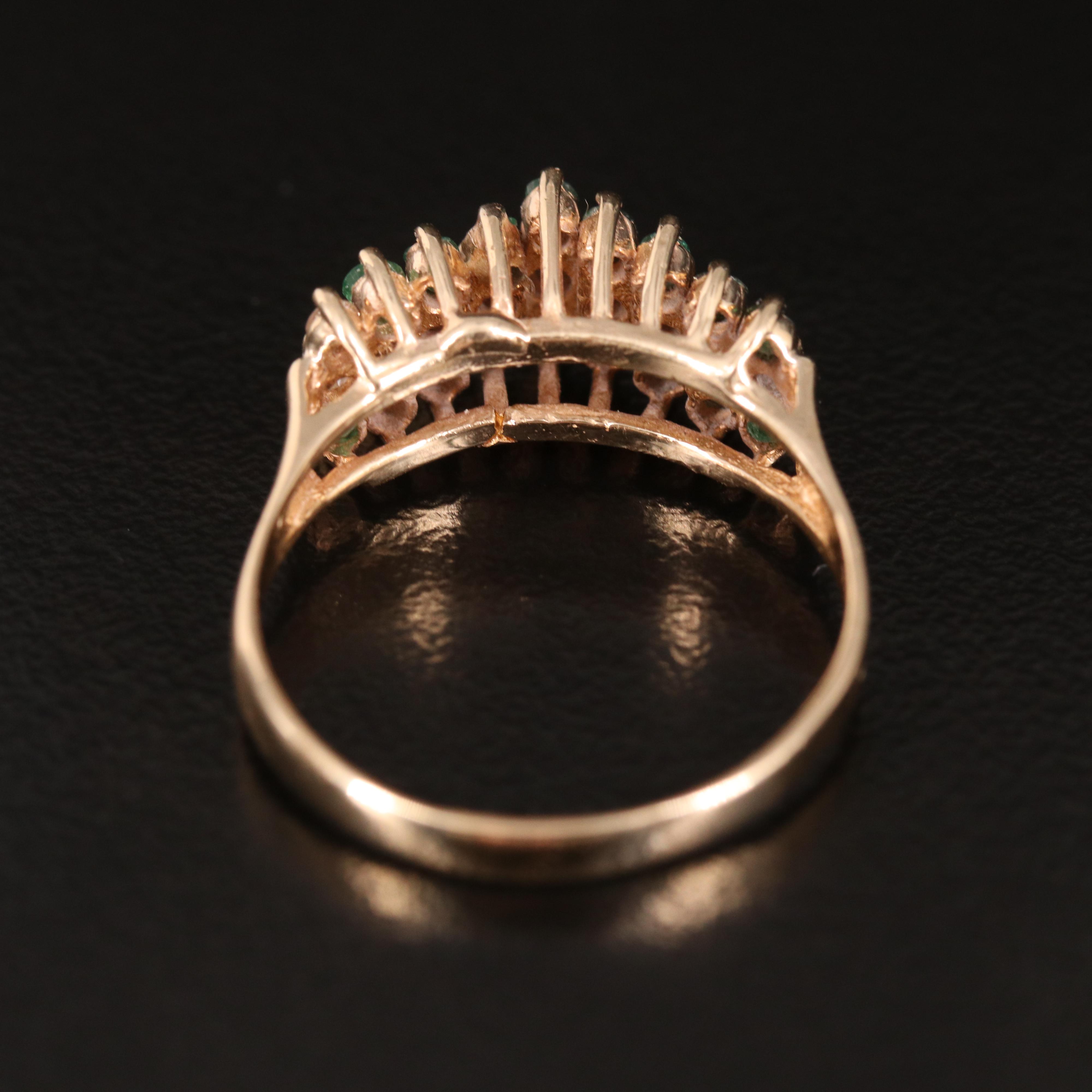 14K Emerald and Diamond  Pyramid Ring