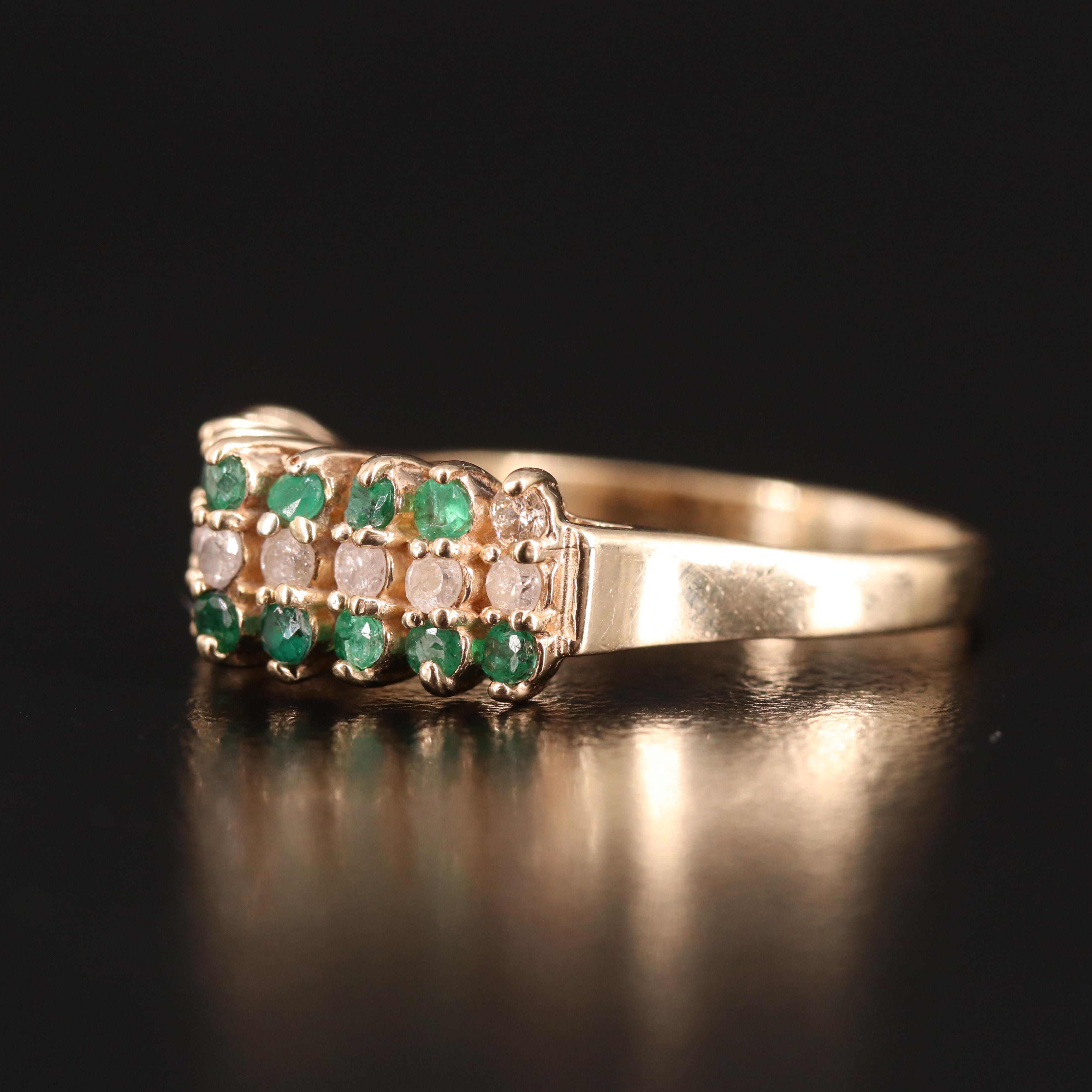14K Emerald and Diamond  Pyramid Ring