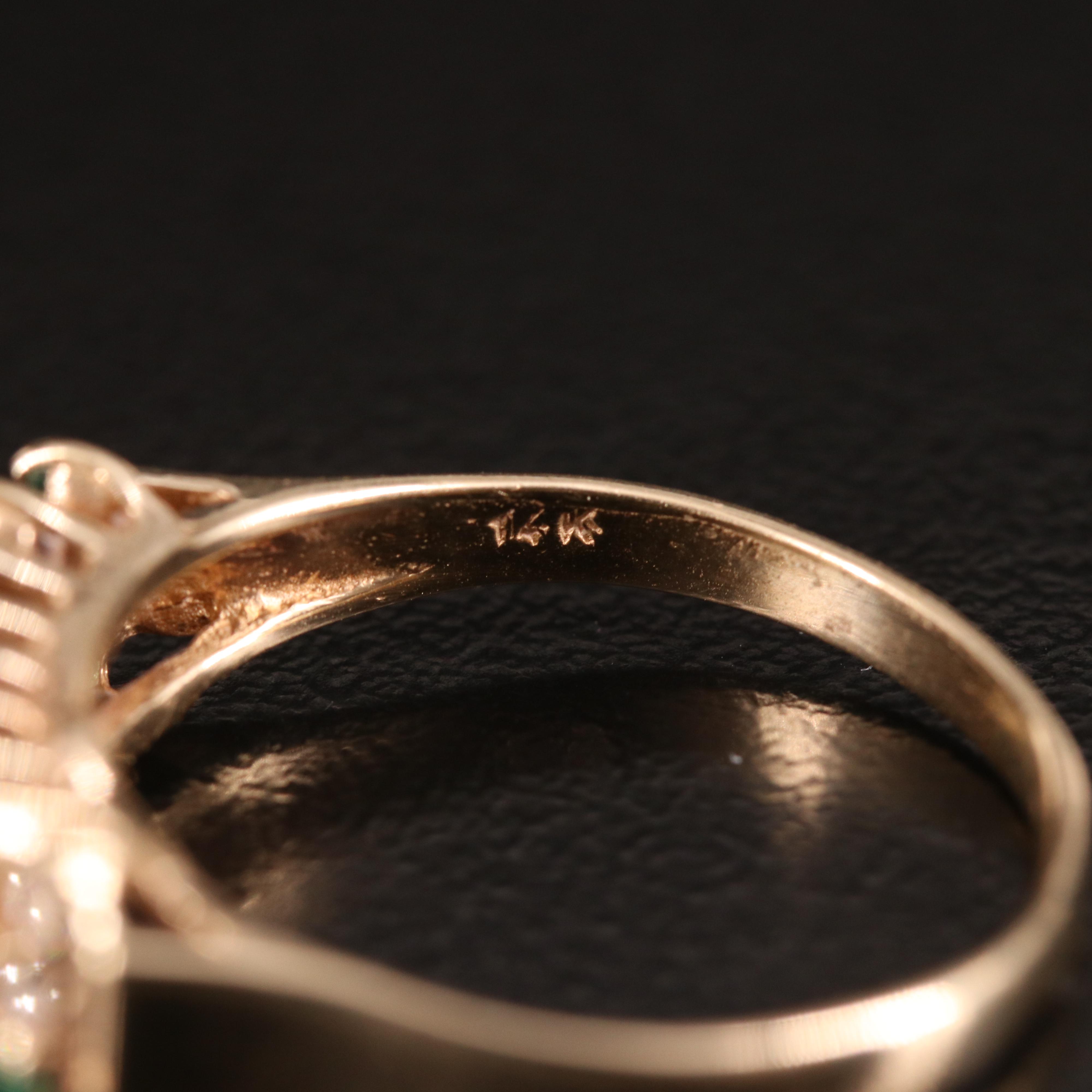 14K Emerald and Diamond  Pyramid Ring