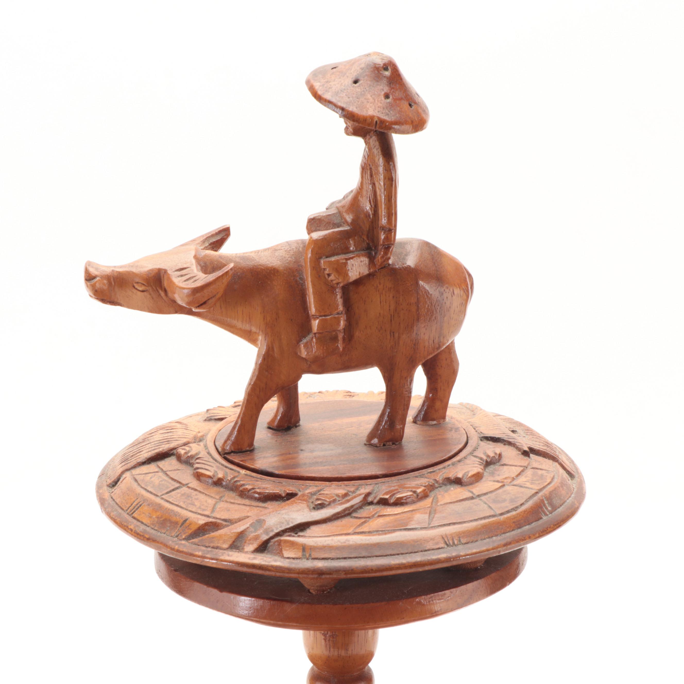 Carved Monkey Pod Three Tiered Appetizer Lazy Susan