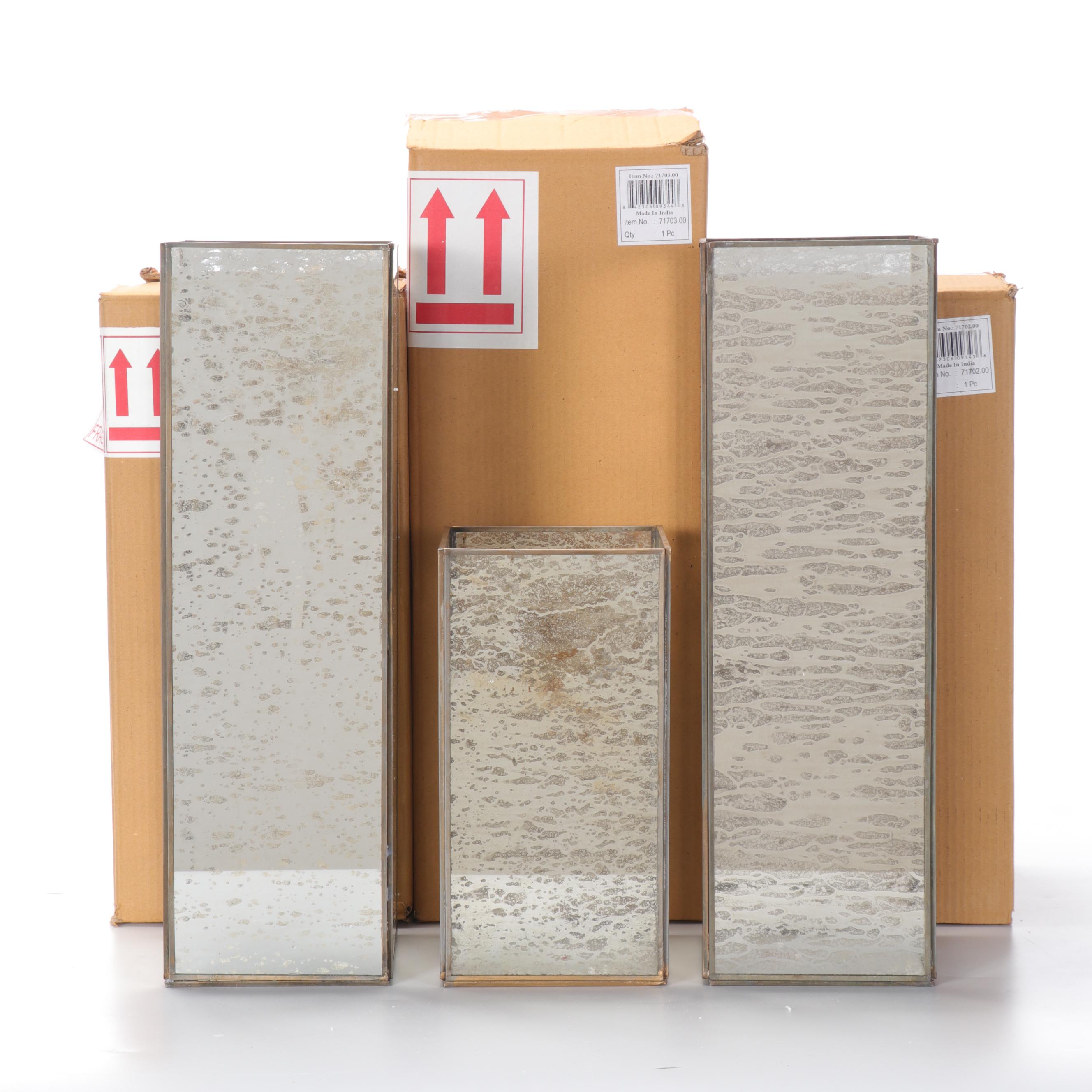 Contemporary Mercury Glass Hurricane Candle Holders