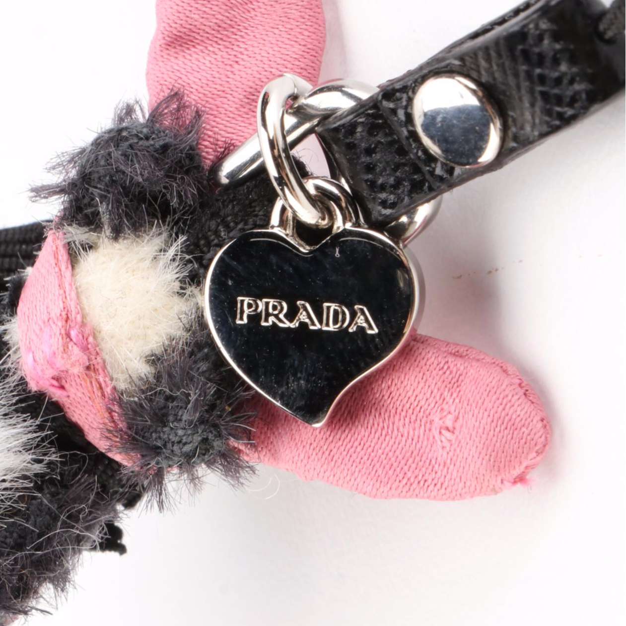 Prada Panda Bear Embellished Bag Charm/Keychain in Satin and Leather with Box