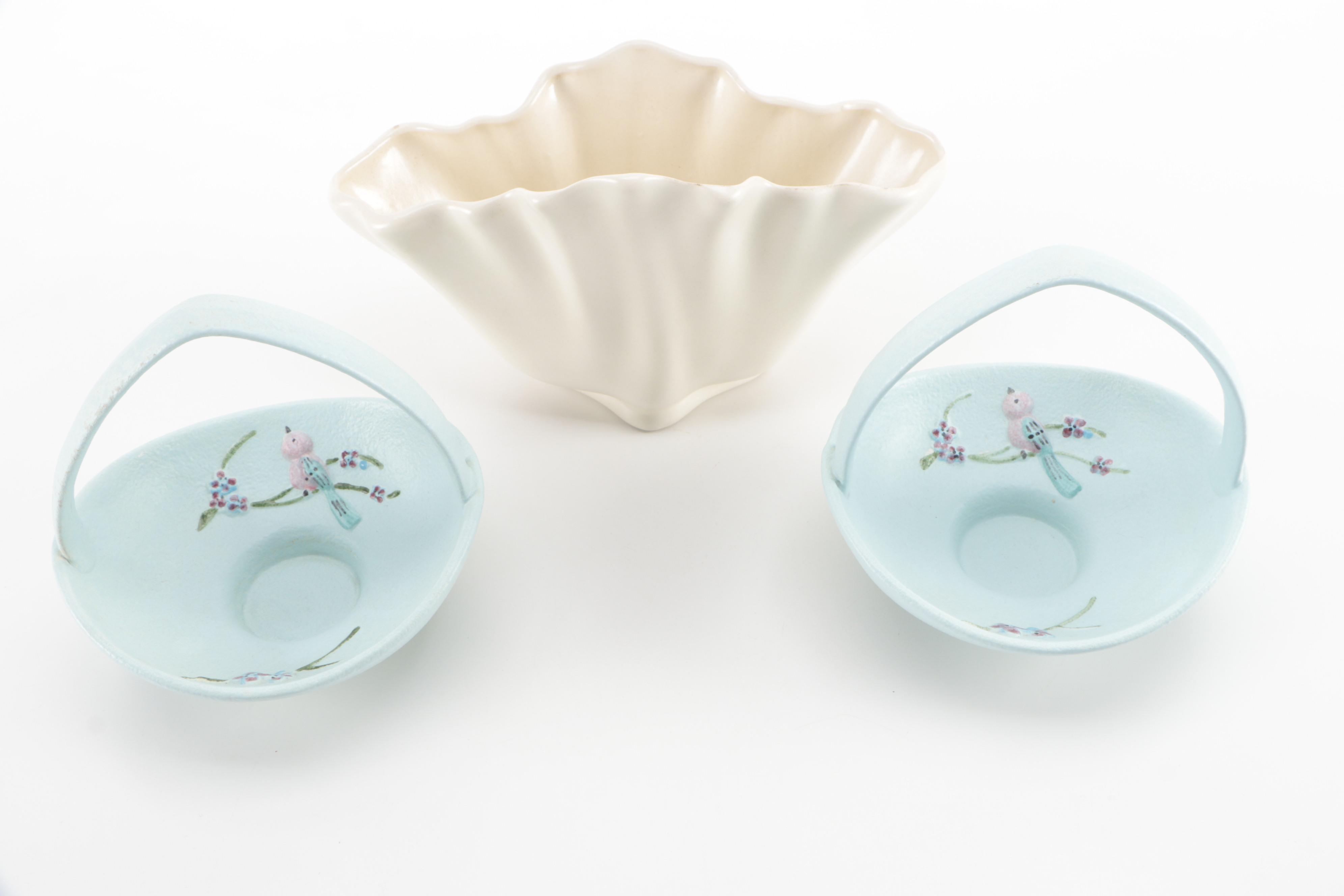 Hull Pottery "Serenade" Handled Baskets with Other Décor and Haeger Vase