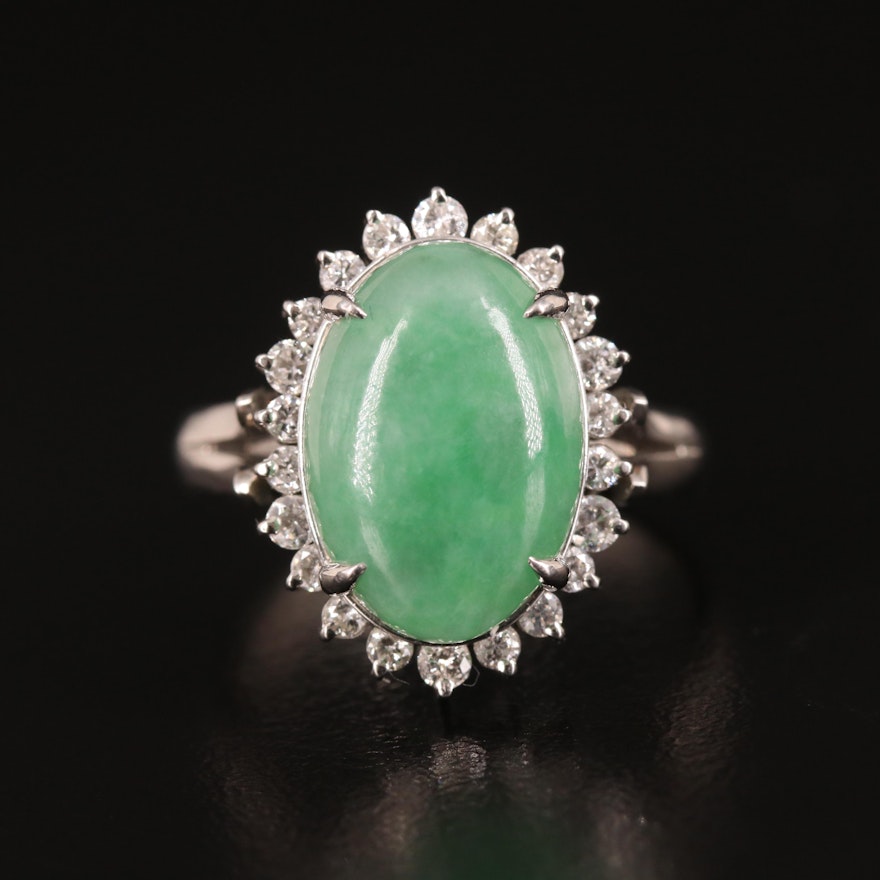 Platinum Jadeite and Diamond Ring with GIA Report