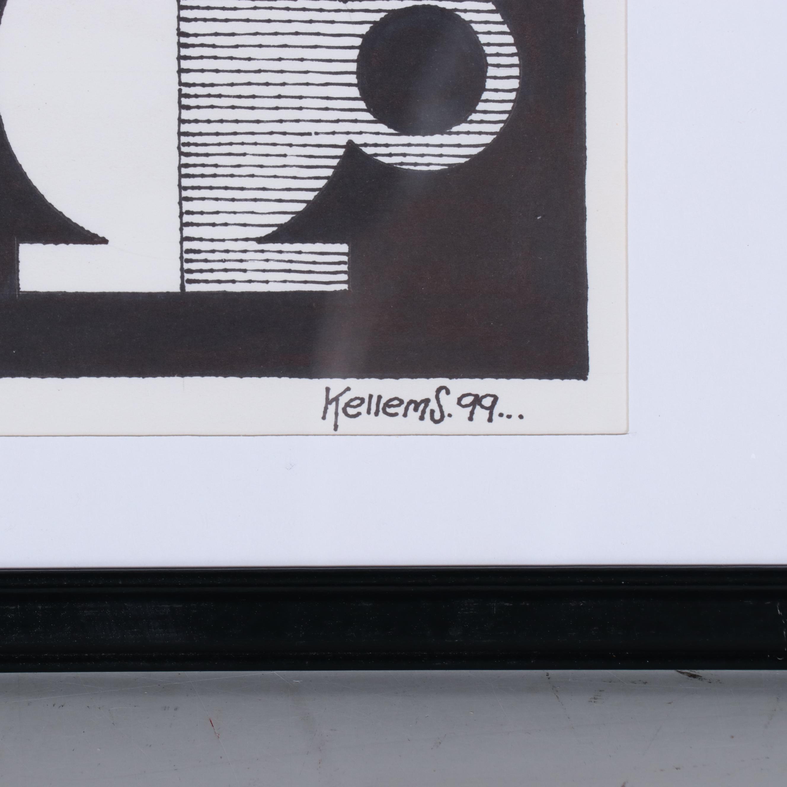 Jerry Kellems Still Life Ink Drawing, 1999