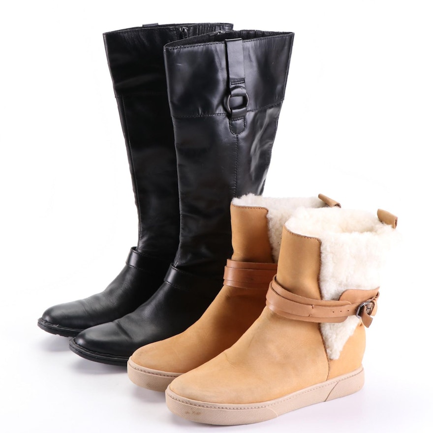 Blondo Faux Shearling Boots in Leather and Børn Side-Zip Riding Style Boots