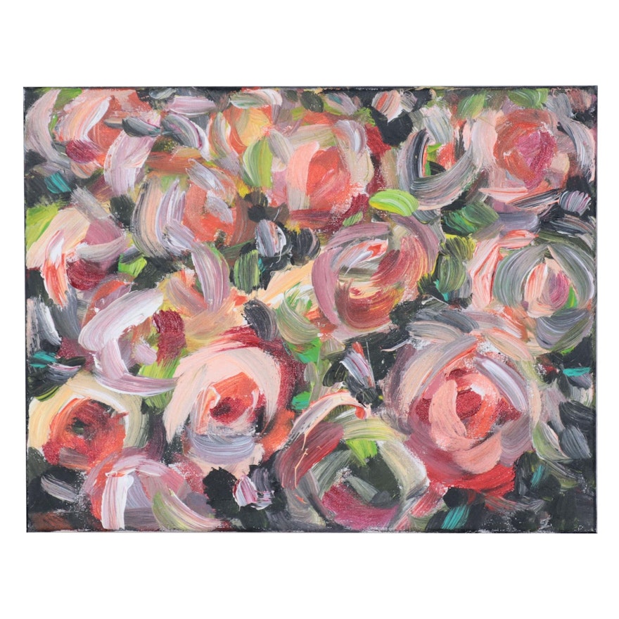 Leif Janek Floral Acrylic Painting, 21st Century