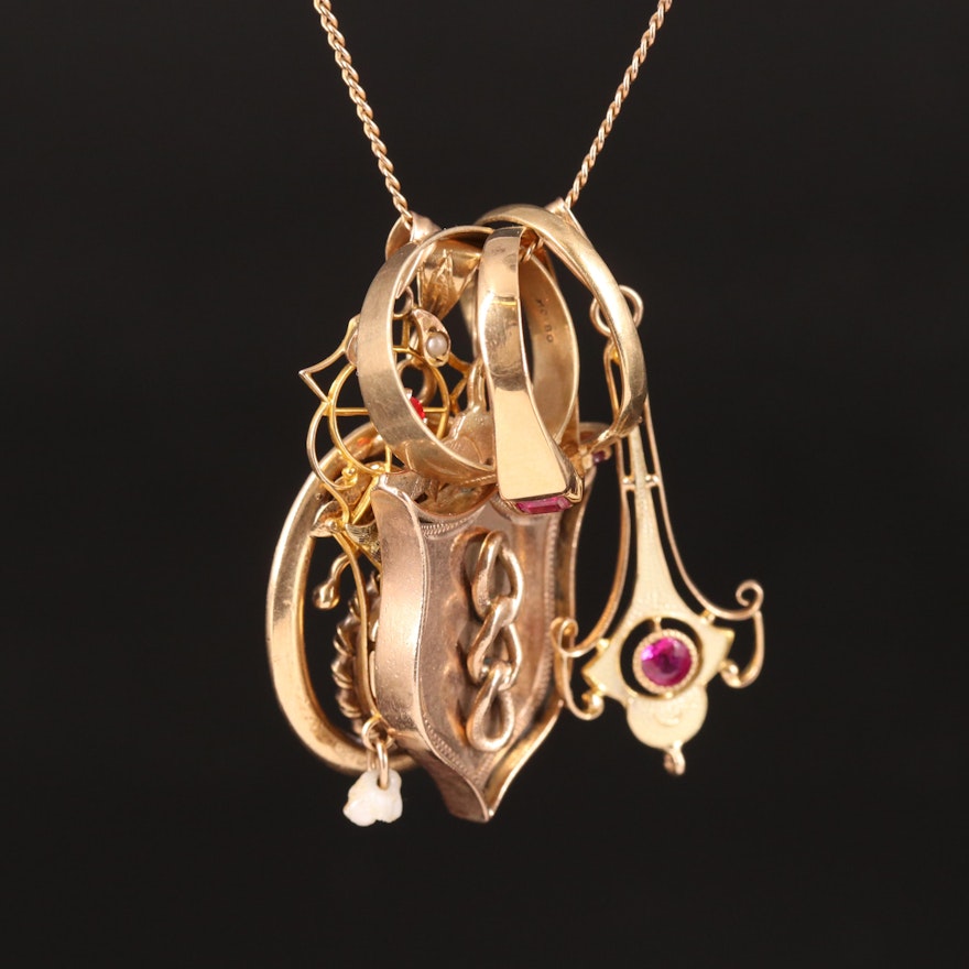 Multi Pendant Necklace Including 10K and 14K Gold with Ruby and Garnet