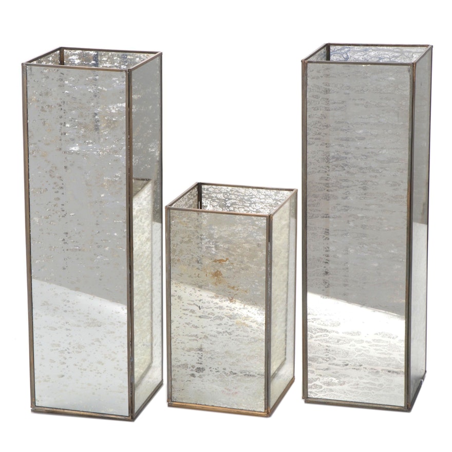 Contemporary Mercury Glass Hurricane Candle Holders