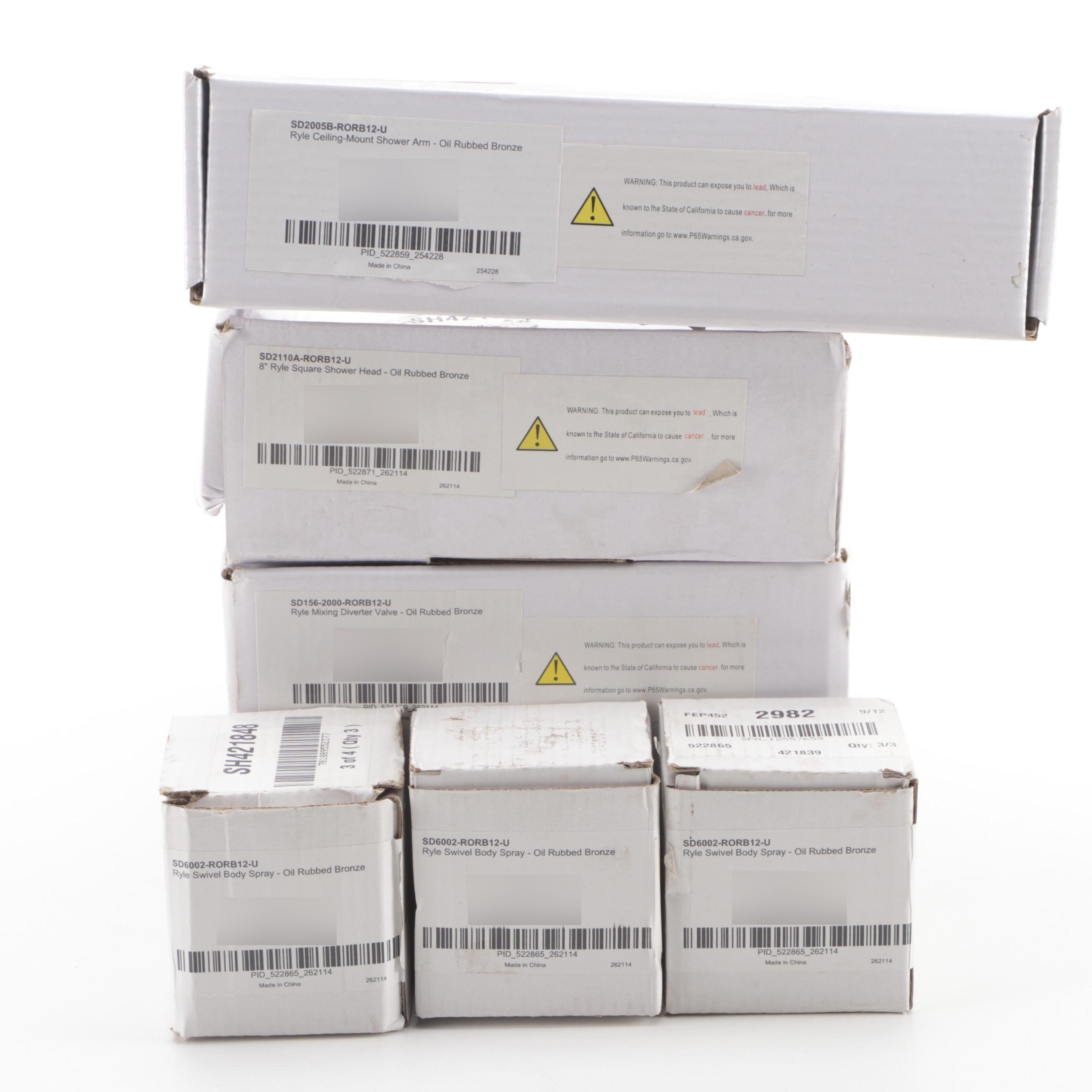 Oil Rubbed Bronze Finish Rainfall Showerhead, Mixing Valve, Swivel Body Sprays