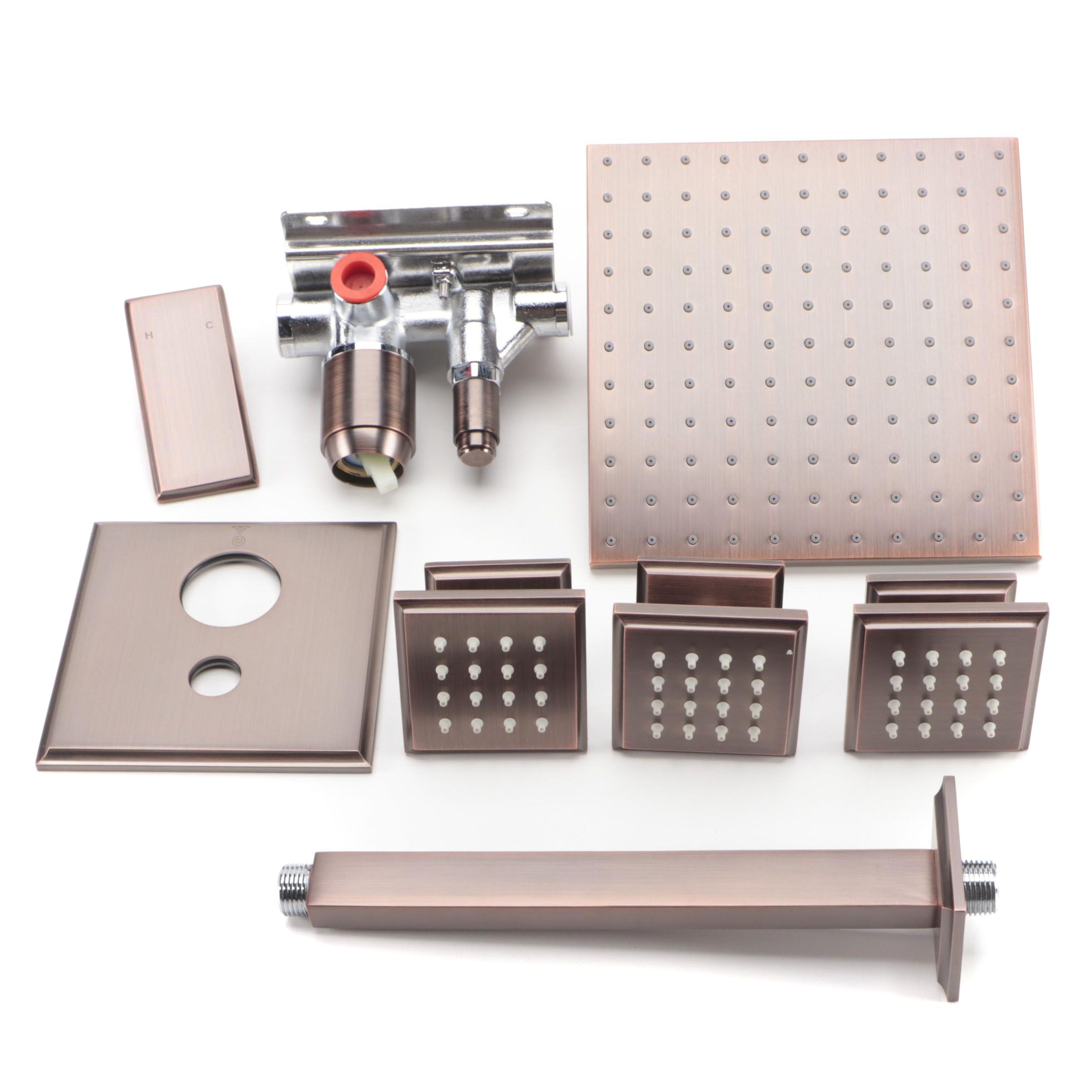 Oil Rubbed Bronze Finish Rainfall Showerhead, Mixing Valve, Swivel Body Sprays