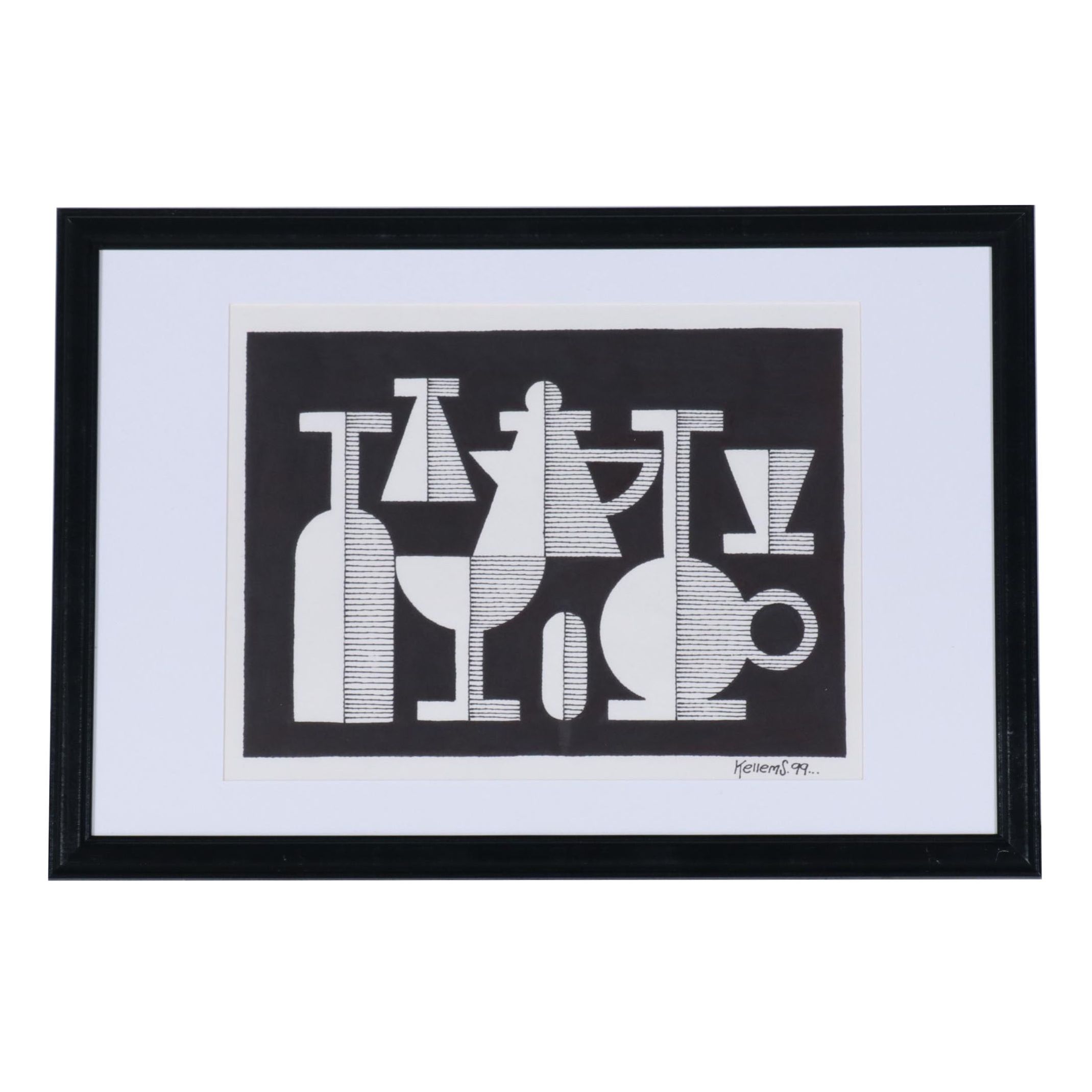 Jerry Kellems Still Life Ink Drawing, 1999