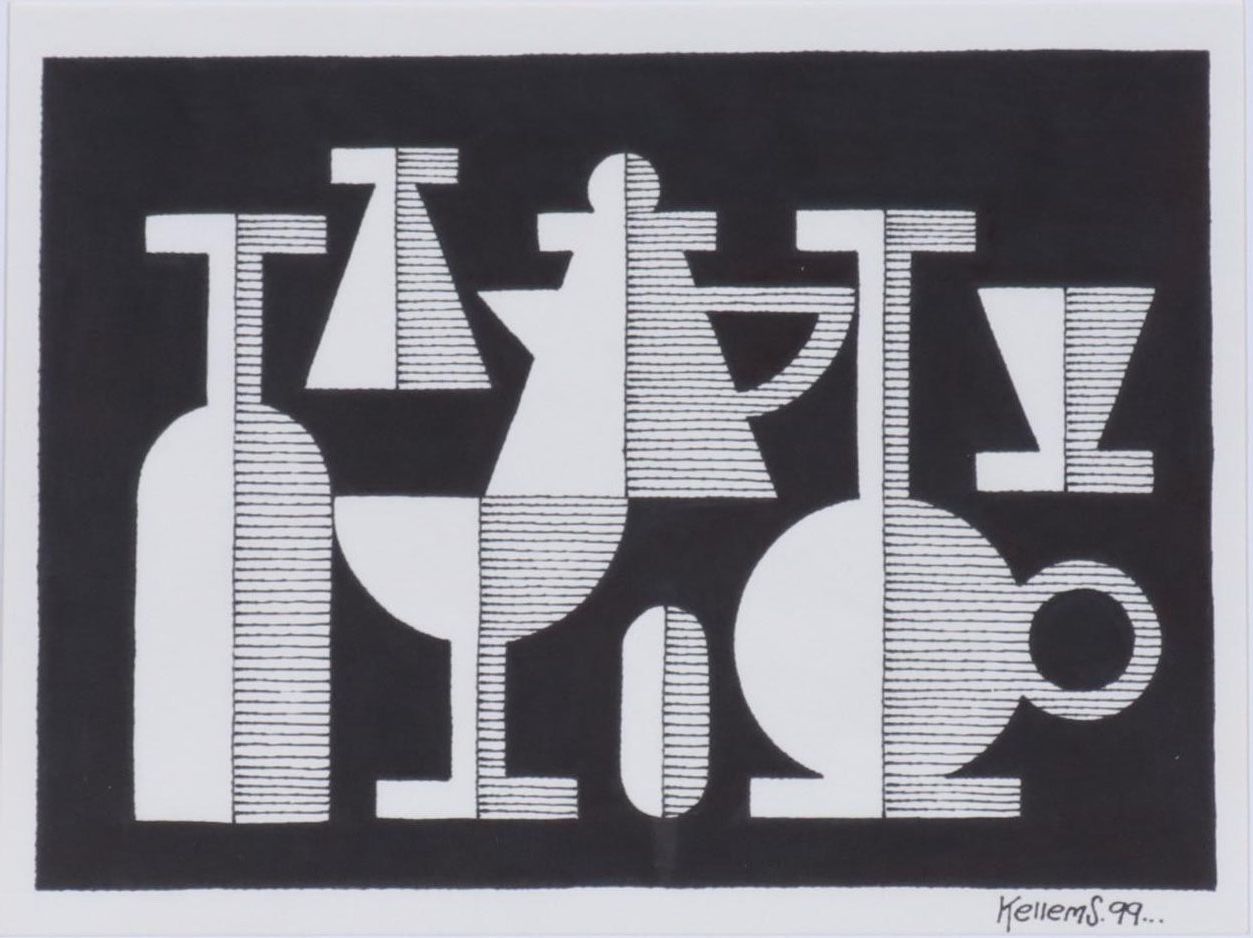Jerry Kellems Still Life Ink Drawing, 1999
