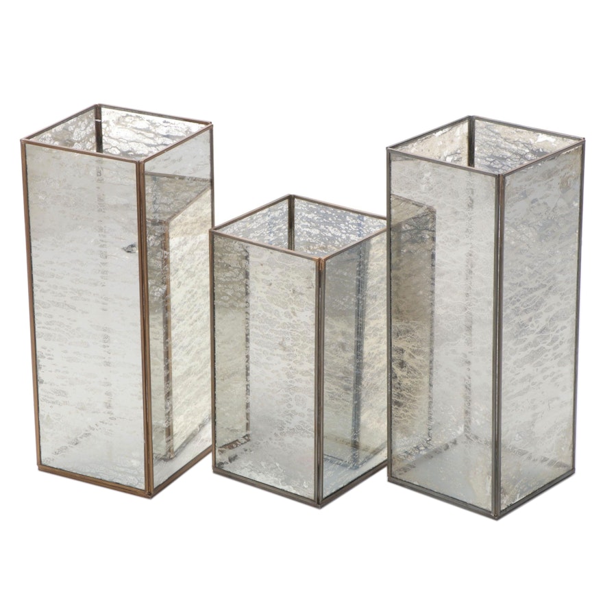 Contemporary Mercury Glass Hurricane Candle Holders