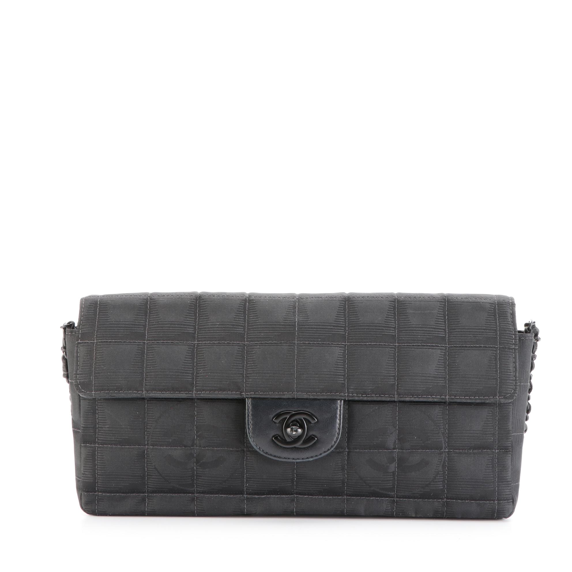 Chanel CC Flap Shoulder Bag in Quilted Chocolate Bar Nylon Jacquard