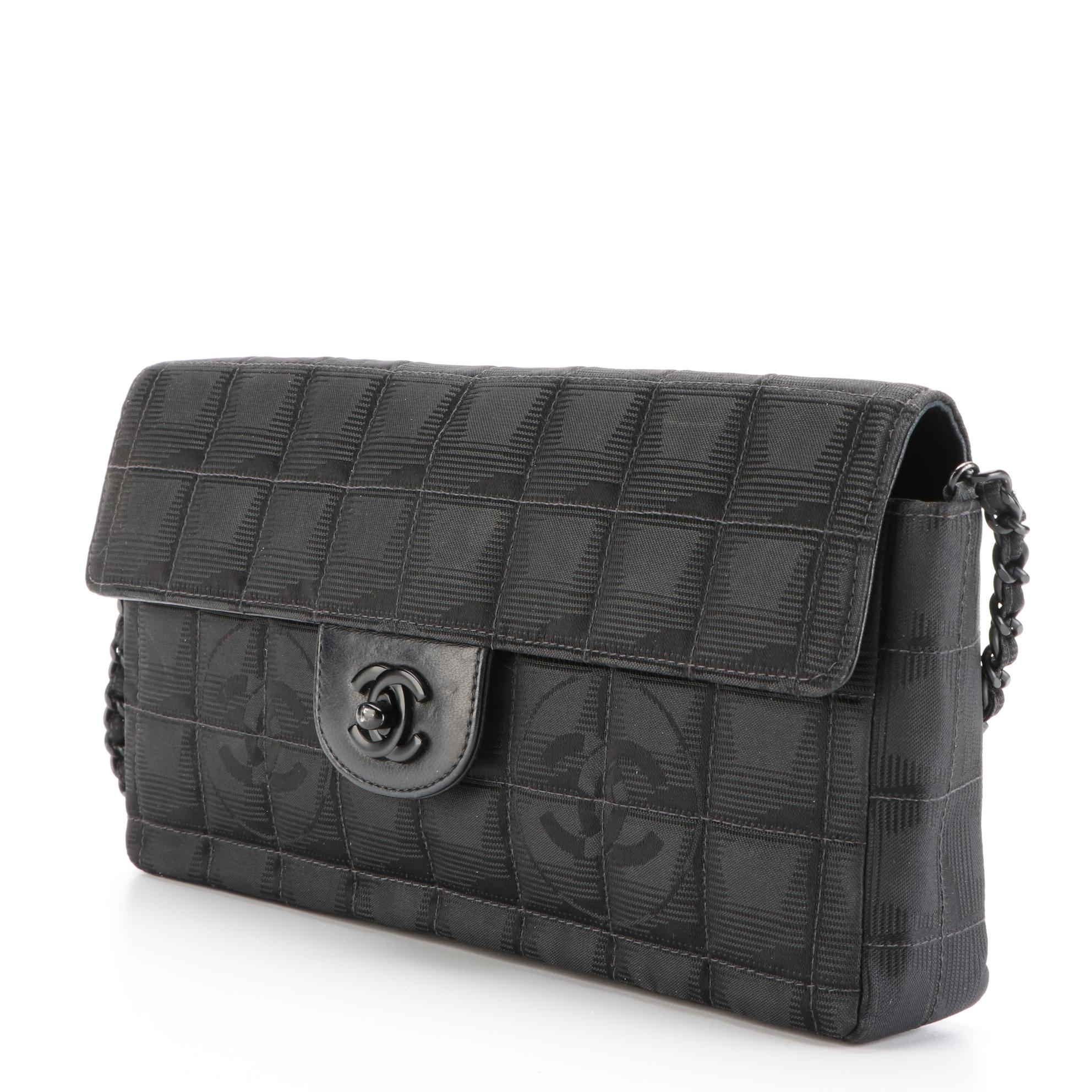 Chanel CC Flap Shoulder Bag in Quilted Chocolate Bar Nylon Jacquard