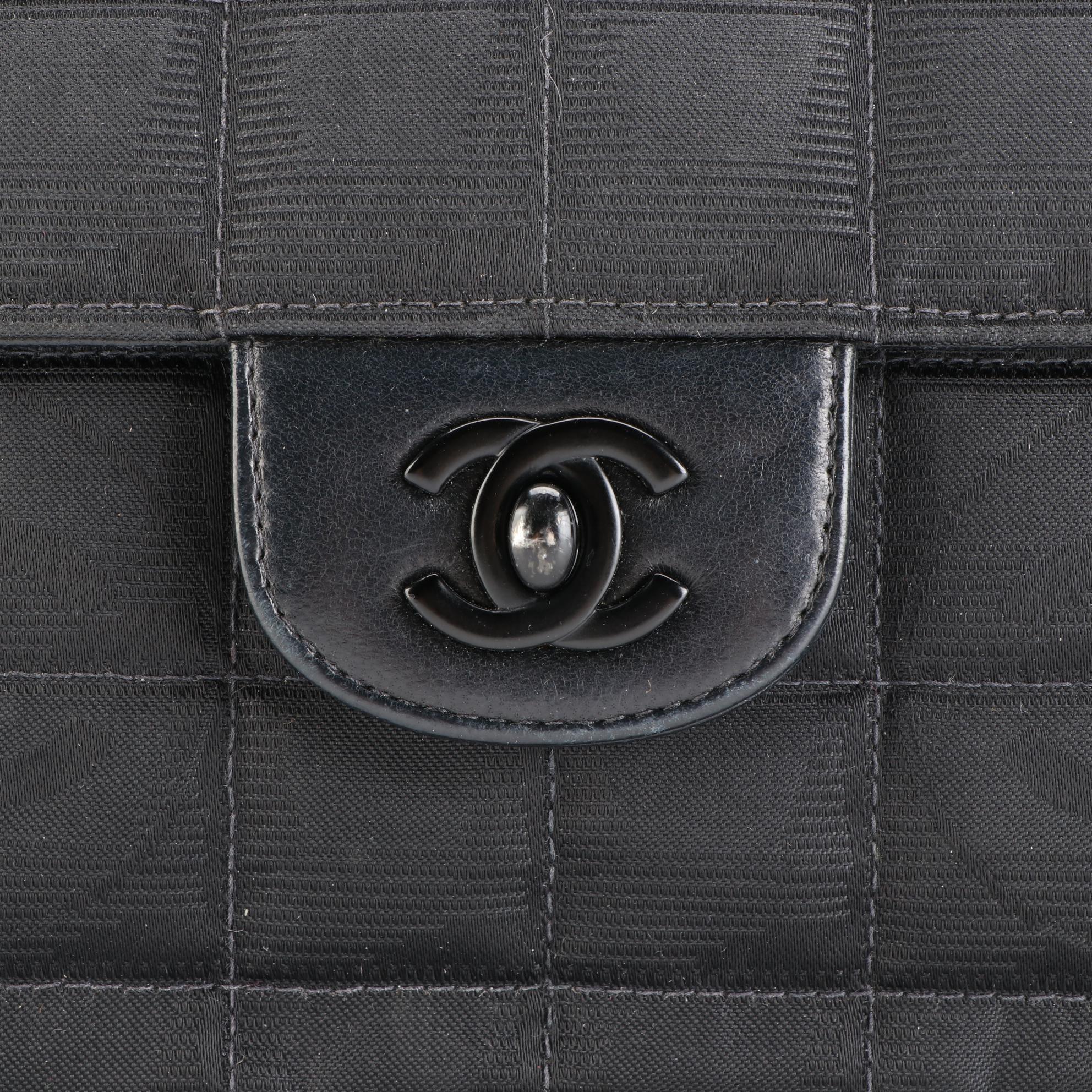 Chanel CC Flap Shoulder Bag in Quilted Chocolate Bar Nylon Jacquard