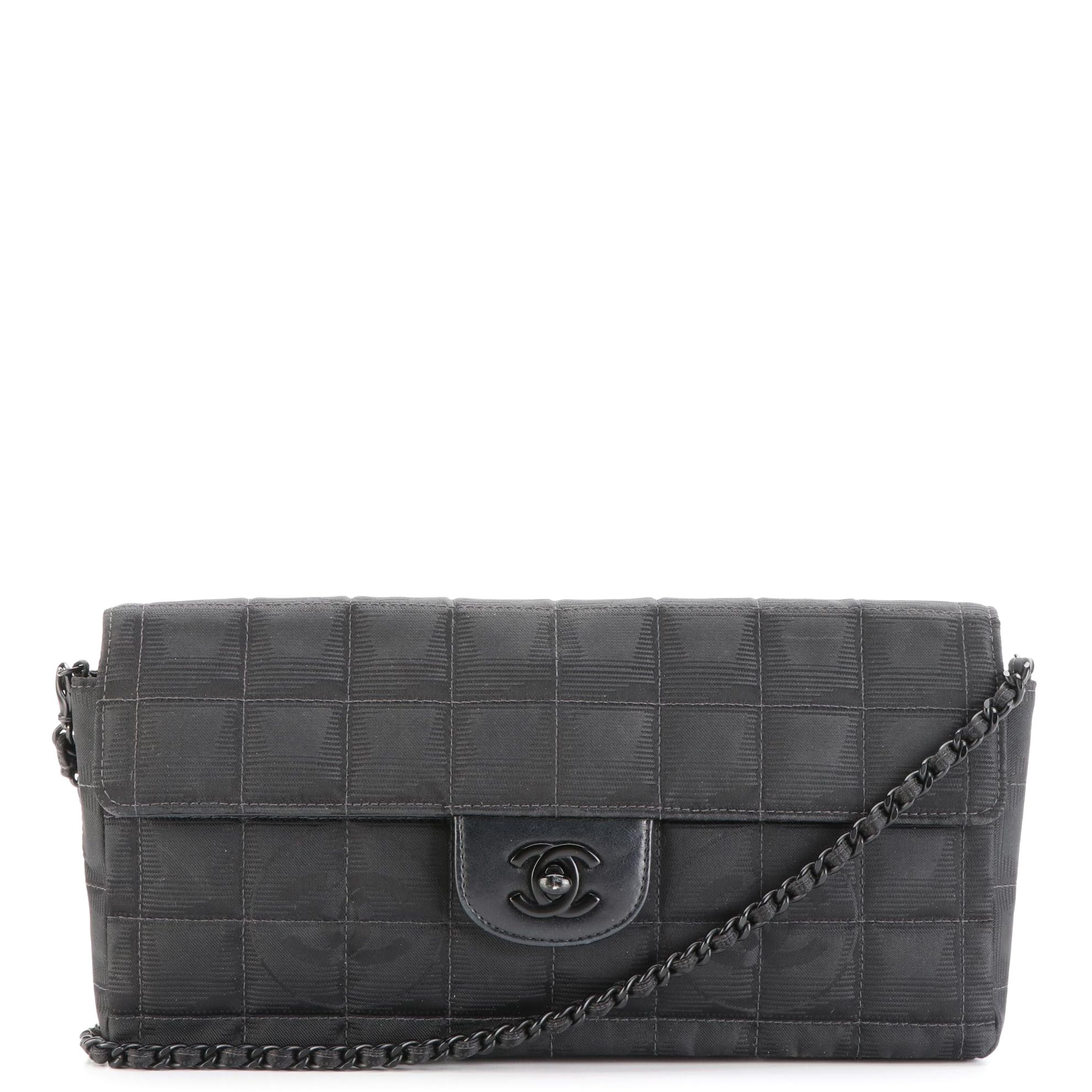 Chanel CC Flap Shoulder Bag in Quilted Chocolate Bar Nylon Jacquard