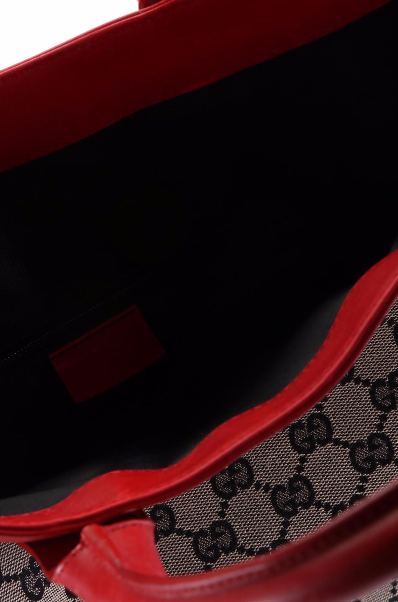 Gucci Vertical Tote Bag in GG Canvas and Red Leather Trim