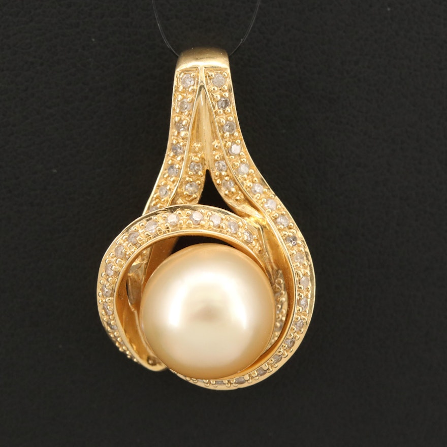 14K 11.70 mm Pearl and Diamond Slide Pendant