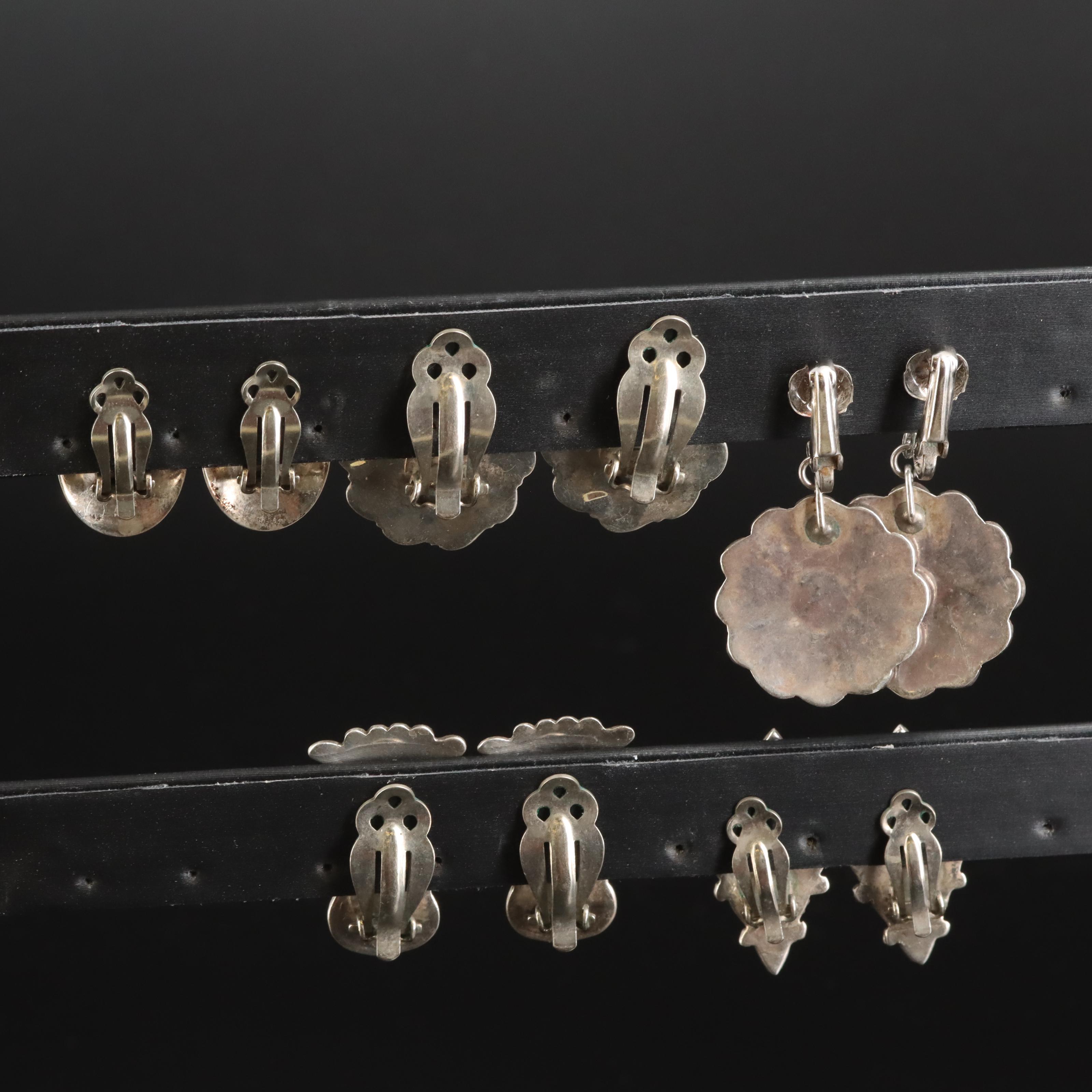 Southwestern Sterling Earrings Including Mother-of-Pearl, Turquoise and Amber