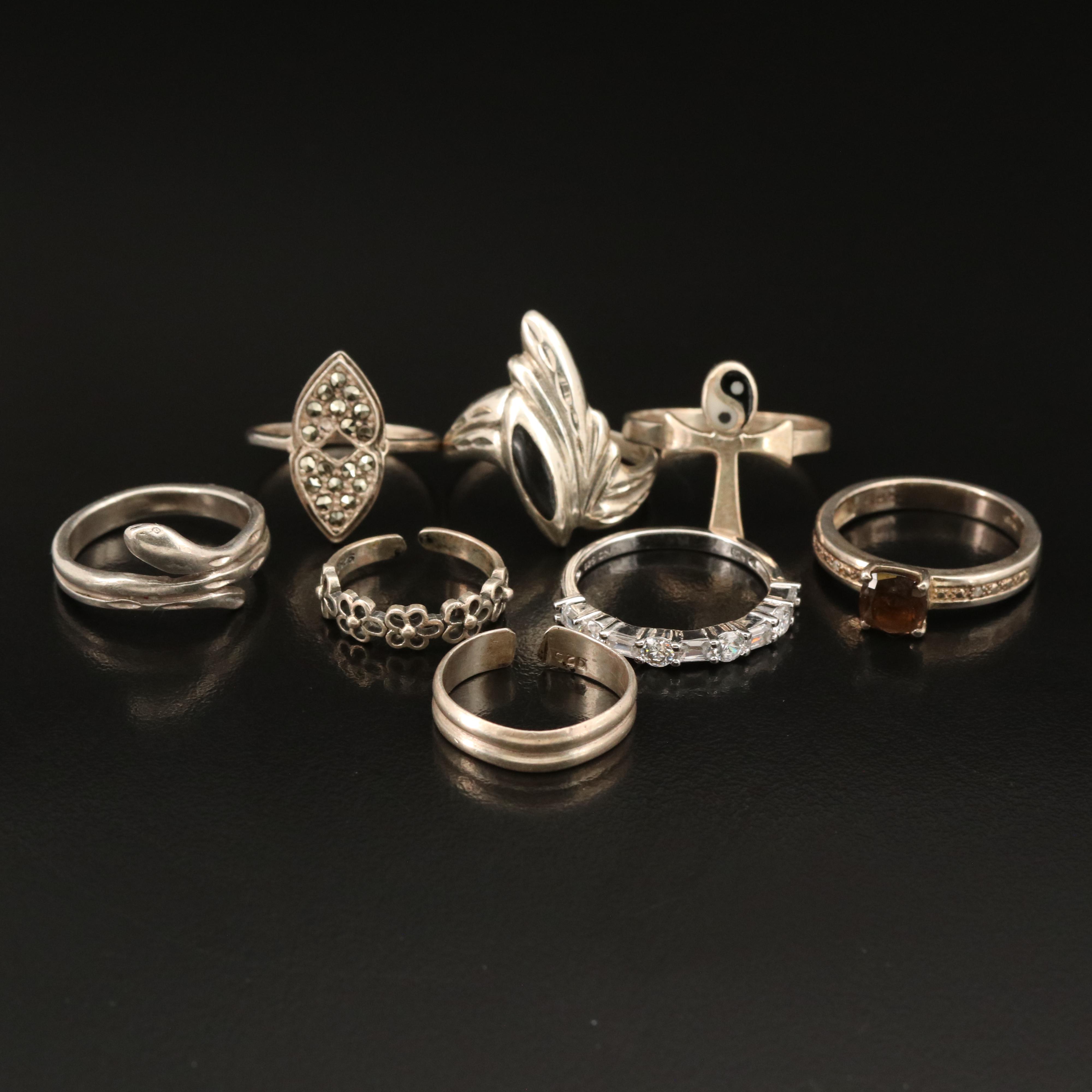 Sterling Smoky Quartz, Marcasite and Cubic Zirconia