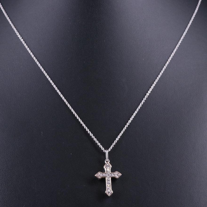 Sterling and 0.21 CTW Diamond Cross Pendant with 14K Accents