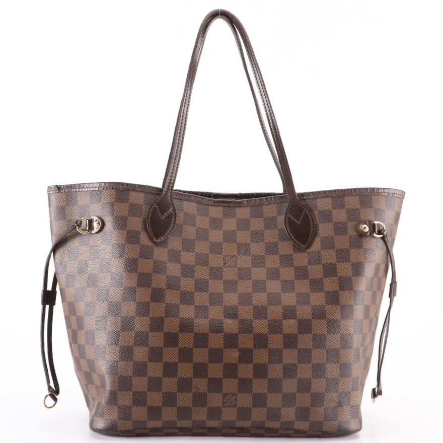 Louis Vuitton Neverfull MM Damier Ebene Canvas and Dark Brown Leather