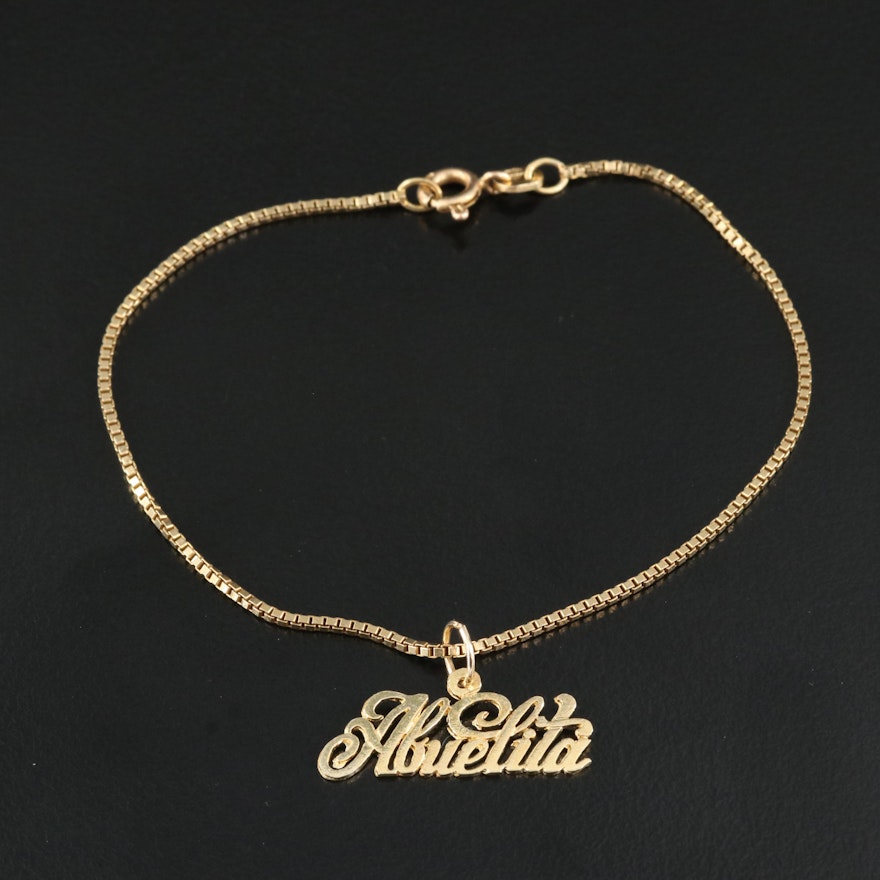 14K Box Chain Bracelet with "Abuelita" Charm
