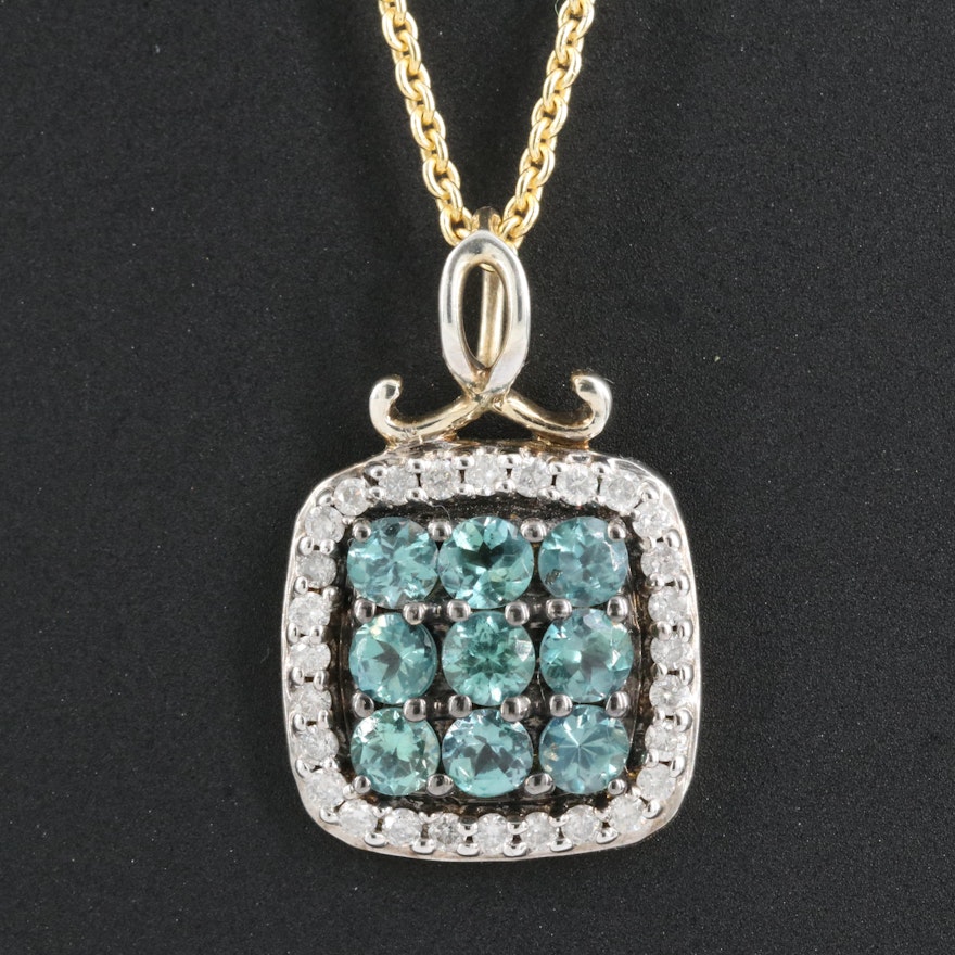 Sterling Alexandrite and Diamond Halo Pendant Necklace