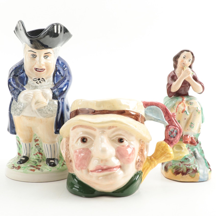 Old Staffordshire Ware Figurine and Samson Smith and Other Character Jug