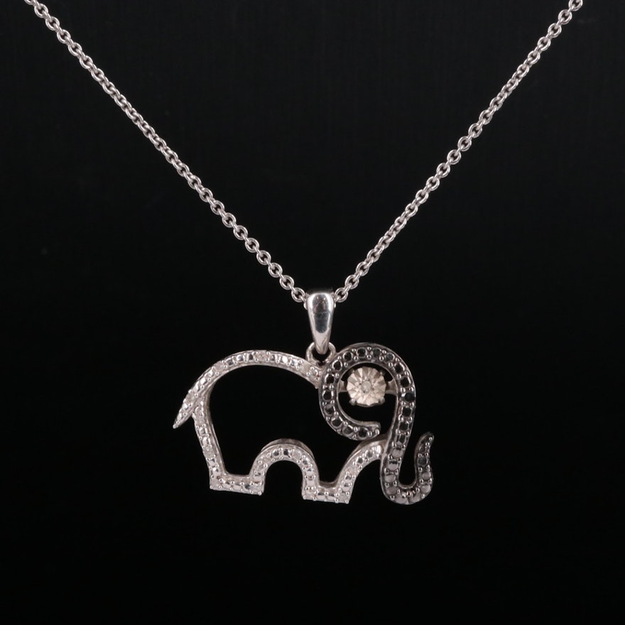 Sterling Diamond Multicolored Elephant Pendant Necklace